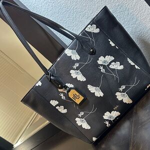 Ralph Lauren Black Tote with White Floral Print & Gold Logo Tag